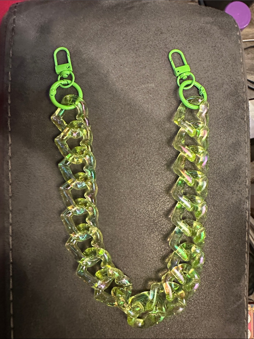 Neon Green Iridescent Acrylic Chain Strap - Women Accessories